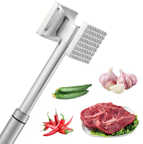 Mazo para Carne Acero Inoxidable Ablandador de Carne 27 cm Doble Cara | 27 cm Martillo de Carne de Doble Cara, Martillo Carne de Acero Inoxidable para Ablandar Carne de Res Cerdo Pollo