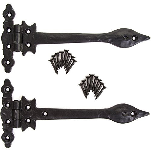 Pair of Gothic Door Tee Hinges - 210mm/8 Cast Iron Spear Hinges - Gate/Shed/Barn