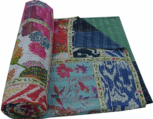 V Vedant Designs Kantha-Steppdecke, indische Baumwolle, Vintage-Stil, Gudari-Baumwolle, handgefertigt, Kantha-Steppdecke (gemischter Patch)