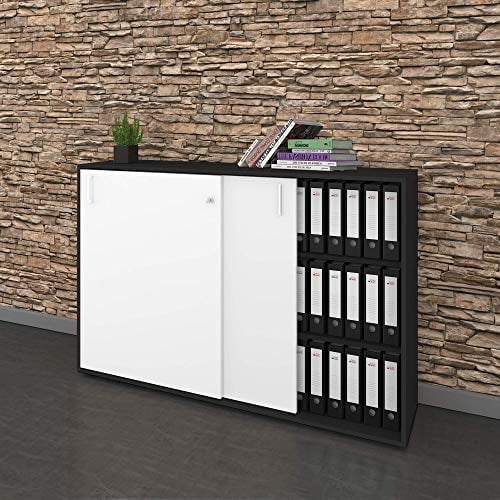 Weber Büro Schiebetürenschrank Sideboard NOVA 3OH 1.640 x 1.085 mm in Anthrazit-Weiß