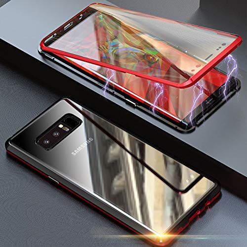 Kompatibel Hülle Samsung Galaxy Note 8 Magnetische Handyhülle Stark Magnetische Adsorption Technologie Metallrahmen 360 Grad Vorne hinten Gehärtetes Glas Schutzhülle,für Galaxy Note 8 Case - Rot