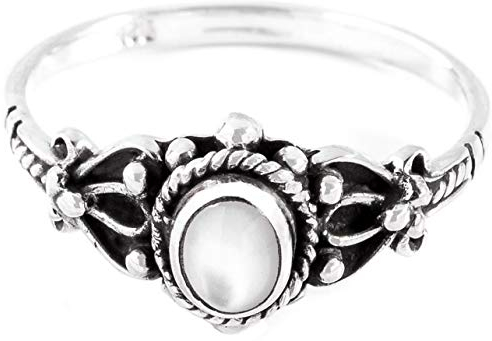 WINDALF Zarter Glücks Ring ROXIA 9 mm Perlmutt Elbenring Vintage 925 Sterlingsilber (Silber, 64 (20.4))