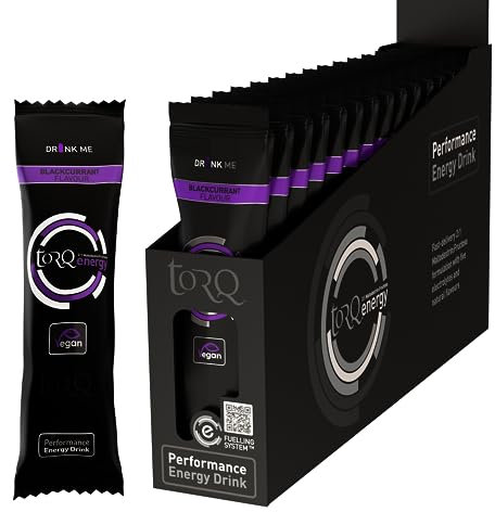 Torq Energy Drink Blackcurrant Isotonic Energy Drink Powder - Electrolyte Powder, High Carbohydrates 30g per 500ml and High Sodium - Single Serve Packs - Box of 15