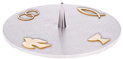 FRITZ COX Kerzenhalter aus Edelstahl | SAKRAMENTE aus Messing | gebürstete Oberfläche | optimal für christliche Anlässe | Dorn kann herausgedreht Werden | 14cm Durchmesser