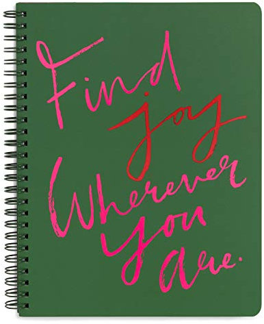 ban.do Green Rough Draft Mini-Spiralnotizbuch mit Spruch, 22,9 x 17,8 cm, mit Taschen und 160 linierten Seiten, Find Joy