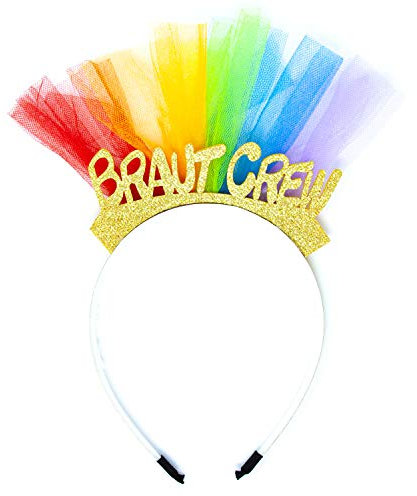 Oblique Unique Haarreif Haarreifen Braut/Braut Crew mit Glitzereffekt und Regenbogen Tüll für JGA Junggesellinnenabschied Hen Party Frauen Damen - Motiv wählbar (Braut Crew)