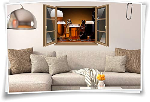 Medianlux Wand-Tattoo Wand-Bild Fenster Bier Glas Flaschen Dunkel Hell Schaum Aufkleber Folie Deko Wohnzimmer Küche Folie Digitaldruck, 150x97cm wb22wb336-124132