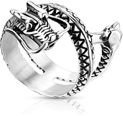 Paula & Fritz® Ring Herren Drache 316L Chirurgenstahl Größe 70 (22,3) Herren-Ring Freundschaftsring Partnerring Ehering Motivring Damenring Männerring