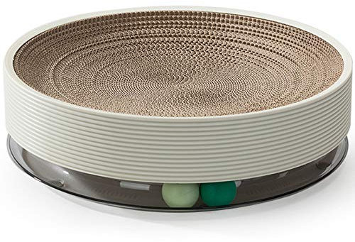 SXZHSM Rascador De Gatos,con Catnip Orgánico Diseño De Doble Cara,Juguete para Gatos con Bola De Campana,Rascadoras Carton Reciclado Corrugado,Beige