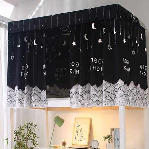Rideau de Lit Epaissis Rideau Occultant pour Lit Superposé ou Lit Cabane Ciel de Lit Moustiquaire Etanche Rideau Opaque Anti-poussière Anti-Insectes pour Dortoir d'Étudiants, 1,15*2m, Noir, 3pcs