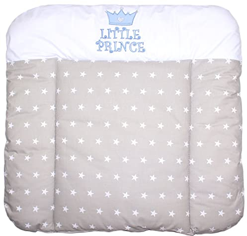 Wickelauflage mit Applikation -Prince Sternchen auf Grau - Wickeltischauflage Baby Auflage (70 x 50 cm)