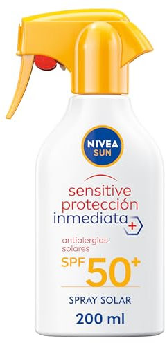NIVEA SUN Sensitive Spray Antialergias FP50+ - Protector Solar Corporal par Alergias solares e Irritaciones - Protección Inmediata UVA/UVB - Sin Perfume - Resistente al Agua - Piel Sensible - 270 ml