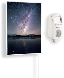 Könighaus Panorama Bildheizung 300 Watt - Smart Thermostat - 3-8 m² | App, weißer Rahmen, Motiv: 18. Sternenhimmel 2, TÜV SÜD, Infrarot Wandheizung