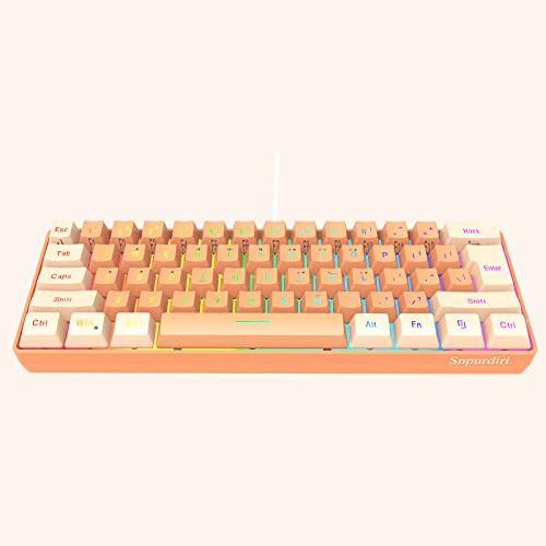 Snpurdiri 60% Wired Gaming Keyboard, RGB Backlit Ultra-Compact Water-Resistant Mini Keyboard, 61 Keys, for PC/Mac Gamers, Typists, Travel, Easy to Carry on Business Trips, Cream-Orange (QWERTY Layout)