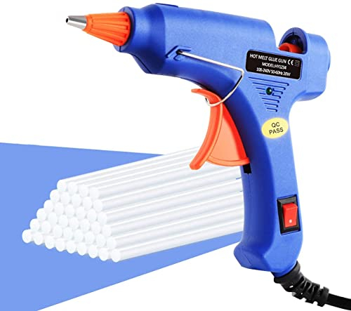 ilauke Mini Pistolet à colle à Chaud 20W Chauffrage Rapide et Sûr avec 60pcs Bâtons de Colle Transparents de qualité supérieure et Support pour d'artisanat de Bricolage,Réparation,Maison,Bureau-Bleu