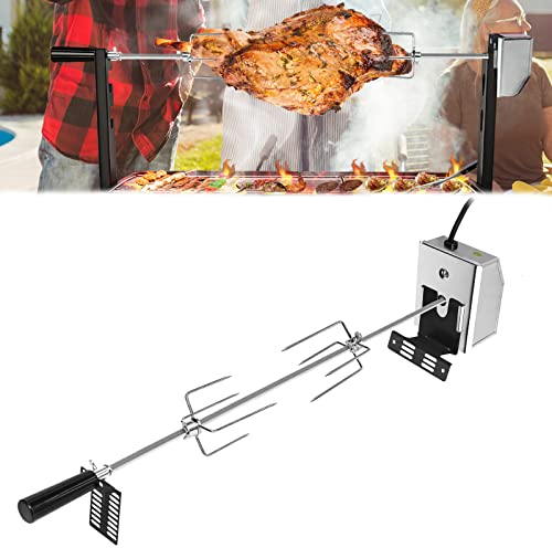 YARDIN Set di spiedo girevole da 117 cm, con motore in acciaio inox, 220 V – 240 V con 2 aghi per carne universale (grill e 2 forchette)