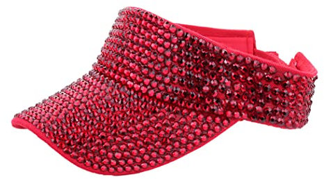 Gudessly Visiera parasole sportiva con strass brillanti, regolabile, estiva, per donne e uomini, Rosso, 6 7/8-7 1/2