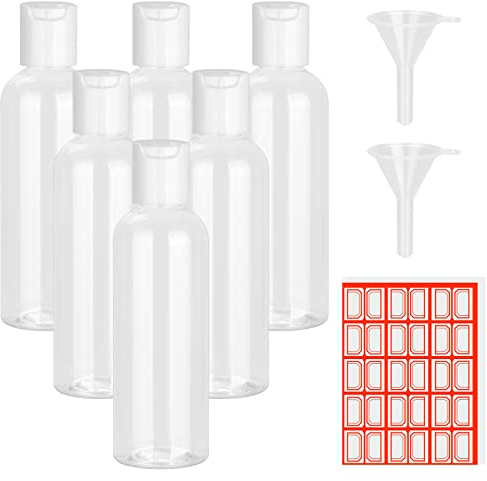 Chyaya 6PCS 100ml Bottles Empty Refillable Transparent Bottles with Funnels and Labels for School Travel or Cosmetic