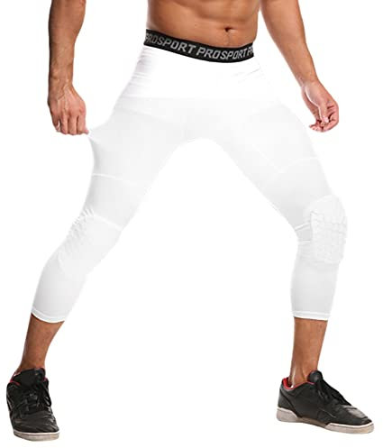 WISREMT Pantalones de compresión Pantalones de Baloncesto para Hombre con Rodilleras Protector Gear 3/4 Medias de compresión Leggings