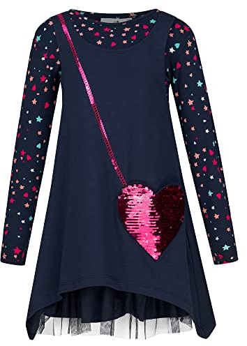 Happy Girls Mädchen Kleid - 2 Teiler mit Tüllrock, Herztasche mit Pailletten, Farbe: blau, Größe: 12