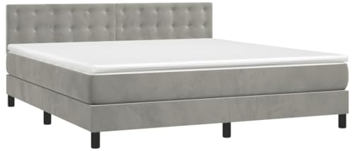vidaXL Boxspringbett mit Matratze Doppelbett Bett Polsterbett Bettrahmen Bettgestell Lattenrost Hotelbett Schlafzimmerbett Hellgrau 180x200cm Samt
