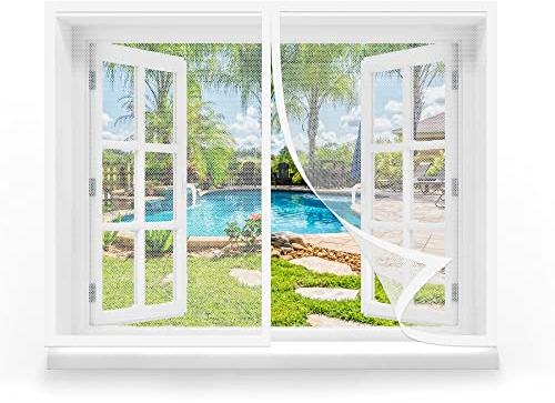Fliegengitter Fenster 100 x 120 cm, Insektenschutz Polyester Atmungsaktiver Masche, Einfache Installation für Windows/Wohnzimmer Fenstern, Weiß