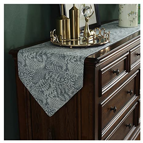 KnBoB Leinen Grau Pflanze Blume Landhaus Tischläufer Esstisch Tisch Deko Festlich Party 30 x 220 cm