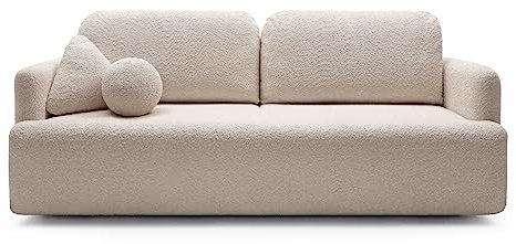 Dreisitzer-Sofa Lambina mit Schlaffunktion, Bettkasten, Boucle-Bezug in Beige