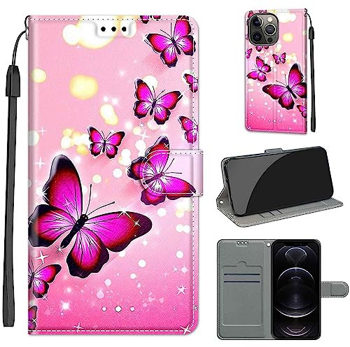 for iPhone 13 Pro Max 5G 6.7 Case, PU Leather Wallet Book Flip Folio Stand View Cover Pouch Compatible with iPhone 13 Pro Max Phone Case (Butterfly)