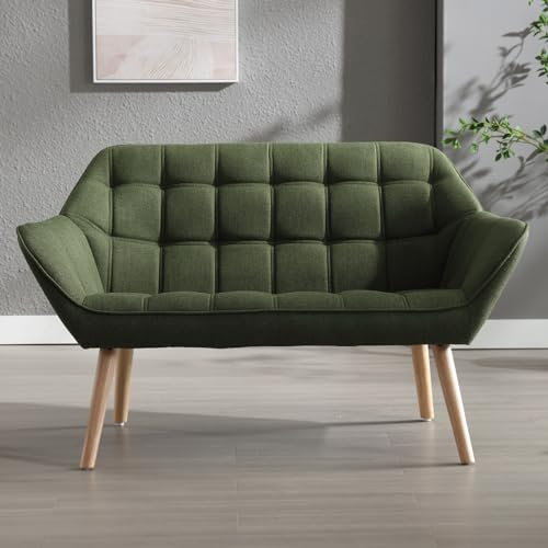 chairus 2 Seater Sofa Linen Tub Chairs Upholstered Cocktail Loveseat with Wooden Legs Comfortable Living Room Armchair (Green)
