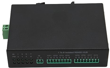 Vikye Modem Optique RS232 RS485 RS422, Modem Optique Bidirectionnel Série 8 Ports Prenant en Charge 128 Appareils, Convertisseur Série RS232 RS485 RS422 vers Fibre (Prise UE)