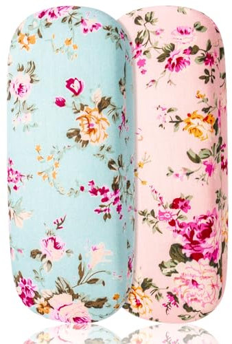 FANTESI 2 PCS Glasses Case, Hard Shell Glasses Case, Floral Spectacle Cases Eyeglasses Case for Men and Women