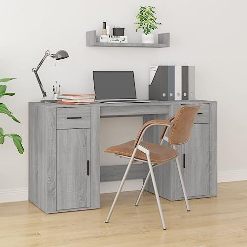 KTHLBRH Schreibtisch mit Stauraum Grau Sonoma Holzwerkstoff, Sekretär Schreibtisch, Schreibtisch, Computertisch, platzsparendes Design, ideal für das Homeoffice