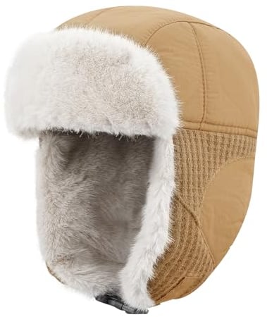 Clakllie Warme Unisex Wintermütze Fliegermütze Trappermütze mit Kunstleder Fellmütze Pilotenmütze Russischer Uschanka Hut Mit Ohrenklappe Bomber Hut Schneekappen Trapper Cap Russenmütze Ohrenschützer