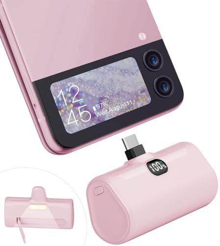 LUCKYDUO Mini Power Bank USB C 5000mAh,Caricabatterie Portatile con Supporto/Luce,Ultra Compatta Batteria Esterna Ricarica Rapida con Display LED,Compatibile per Samsung/Huawei/LG/iPhone 15