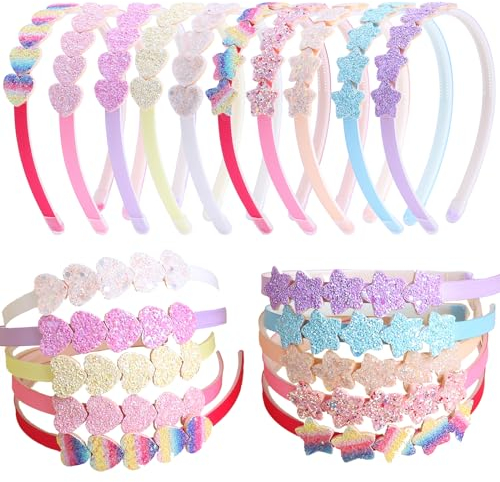 Stirnbänder für Mädchen Glitter Stern Haarband Funkelnde Pailletten Stern/Herz Haarreif,Mehrfarben-Stirnband für Kinder Teens Mädchen Haarreifen Glitzer Haarbänder Haarschmuck (10 Stück)