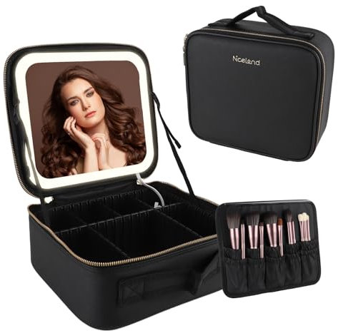 DaizySight Kosmetiktasche mit LED Beleuchtung Licht, Make-up Tasche Koffer Verstauen für Reisen, Kosmetikkoffer Tasche Damen, Schminkkoffer Geschenk für Frau | Schwarz | Mittelgroße