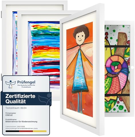 Ciscle Bilderrahmen Kinderzeichnungen, 3 Stück A4 Befüllba Kunstfotorahmen für Kinder, Frontöffnung Bilderrahmen für Kunstwerke, Ideal für Kinderzeichnungen, Kunstprojekte, Schule, Zuhause (Weiß)