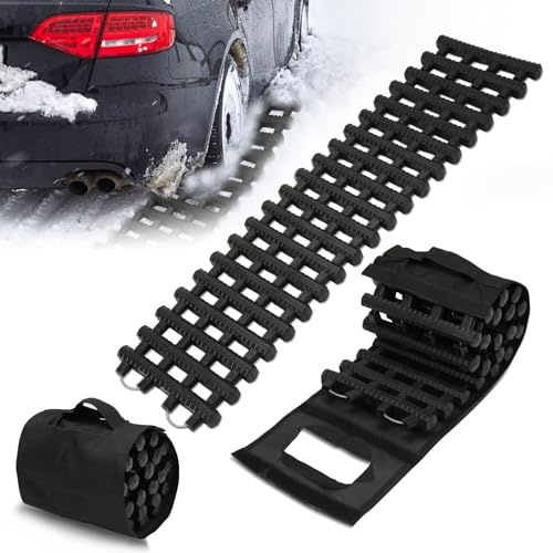 Ansobea Traktionshilfe Anfahrhilfe 2 Stück, Auto Anfahrhilfe 80x21cm,mit Aufbewahrungstasche,Traktionsplatten Gleisanlage für Sand Schnee,für PKW LKW Geländefahrzeug