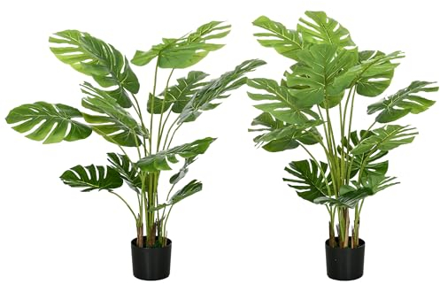 HOMCOM Lot de 2 Arbres artificiels Plante Artificielle Monstera deliciosa avec Pot Inclus intérieure Hauteur 120 cm Vert