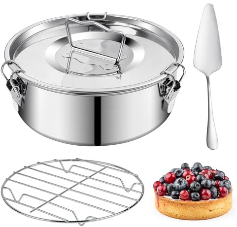 Supkiir Flan Pan Flanera Mold, Stainless Steel Moldes Para Flan with Handle Lid, Flan Maker for 6 Quart Instant Pot Come with Rack and Spatula Flan Molds for Baking Dishwasher Safe