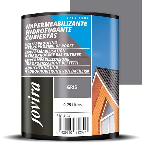 JOVIRA PINTURAS Impermeabilizante Hidrofugante para Cubiertas, Tejas, Mortero, Piedra Natural, etc. (750 Mililitros, Gris) I-11