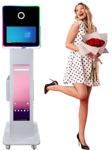 WideMeet 15,6 Zoll DSLR Photo Booth Maschine mit LCD Touchscreen Tragbare Kamera Photobooth Flight Case Verpackung für Hochzeiten Partys Events (Weiße Maschine, 15,6 Zoll Photo Booth Maschine)