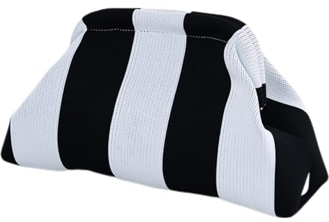 CXINLky Sommer Strand Clutch Damen, Gestrickt Gestreift Kontrastfarbe Handtaschen Klein Clutch Gewebte Tasche für Sommerstrände, Shopping, Reisen-Weiß/Schwarz
