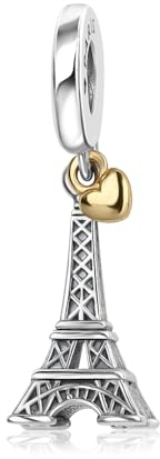 Lkwidi Donna Ciondolo-Cuore della Torre Eiffel Argento 925 Colgantes con Zirconia cubica per Charm Bracciale