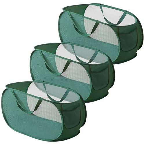 Pop up Wäschekorb, 3 Stück Faltbarer Wäschekorb 36 * 36 * 58cm, Wäschekorb Klappbar Mit Henkel, Tragbar Wäschekorb Aus Mesh, Faltbarer Pop-up-Korb Für Badezimmer, Wohnheim, Reisen (Grün)