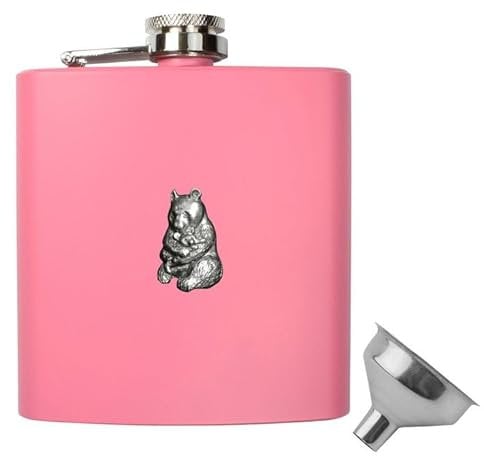 Petaca de panda gigante rosa de 6 onzas con embudo de relleno