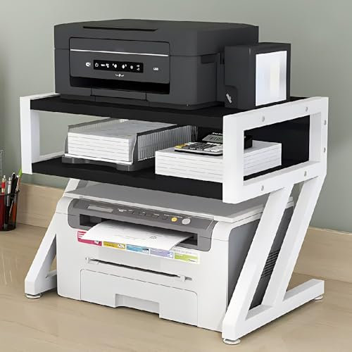 Druckerständer aus Holz mit 2 Ebenen, Druckerständer mit Ablagefläche, Druckerständerhalter für den Schreibtisch mit rutschfesten Füßen, für Drucker, Scanner, Fax, Heimbüro, 45 x 25 x 41,5 c