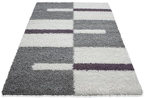 Stilvoll Günstig by ELMM Teppich Wohnzimmer Schlafzimmer Lila 60 x 110 Kariertes Design Hochflor