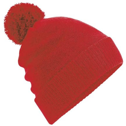 Bommelmütze für Damen und Herren Wärmende Strickmütze mit Fleece-Innenfutter Rot